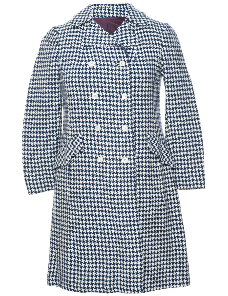 A Houndstooth Check Wool Coat - M