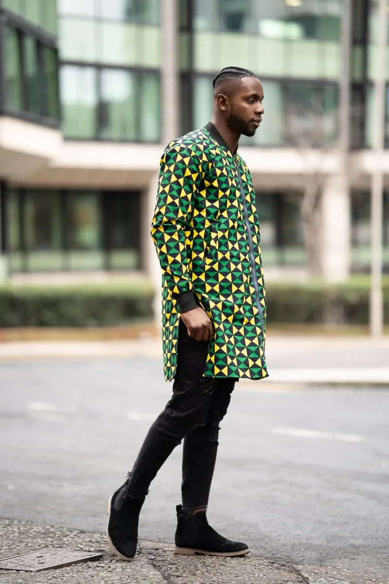 African Coat in Green Ankara Print- Festival Clothing