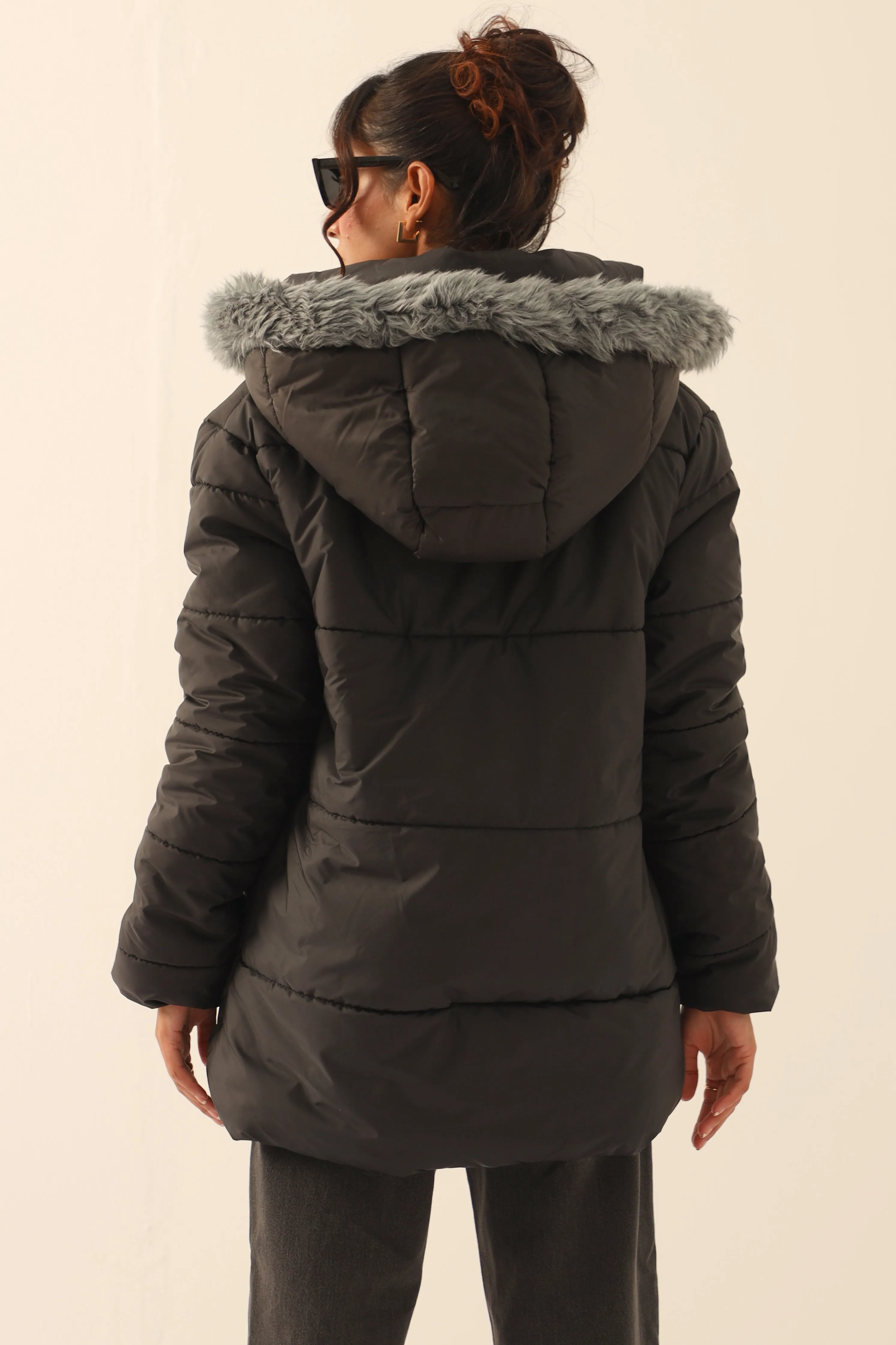 Alaska NEO Soft Puffer Jacket with Fur Hoodie Black