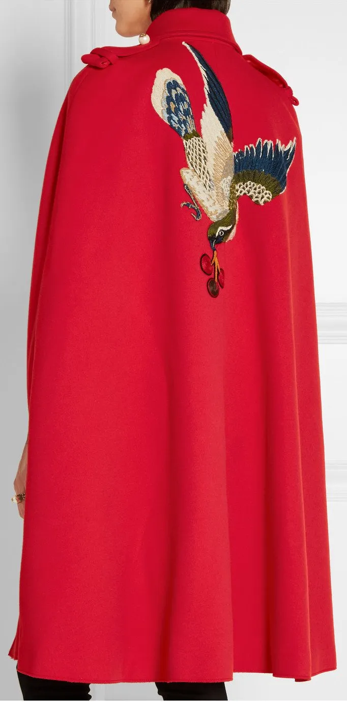 Appliquéd Wool Cape Coat in Red