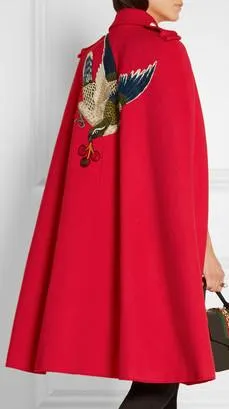 Appliquéd Wool Cape Coat in Red