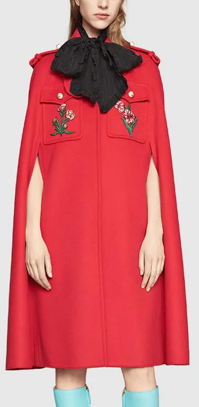 Appliquéd Wool Cape Coat in Red