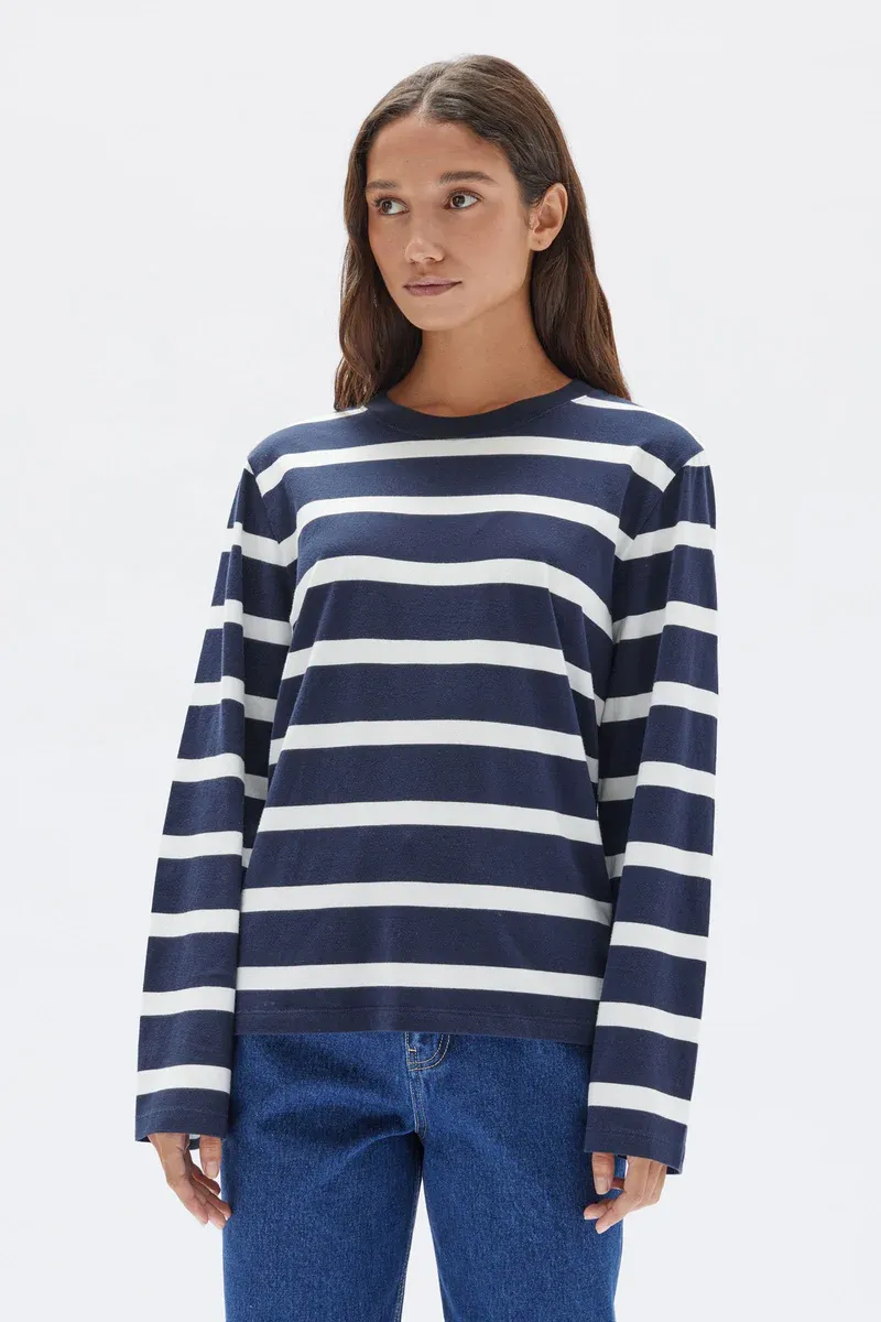 Assembly Label - Tyler Stripe Long Sleeve Tee - Navy/Antique White