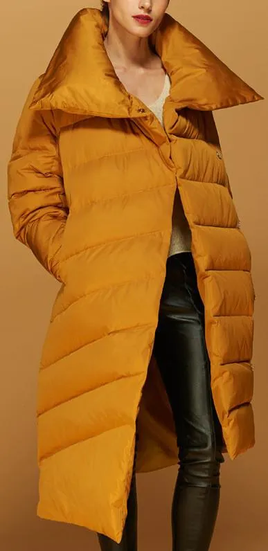 Asymmetric Paneled Duck-Down Puffer Coat