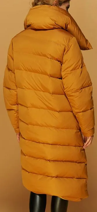 Asymmetric Paneled Duck-Down Puffer Coat