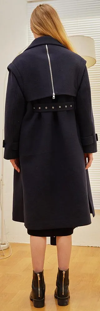 Asymmetrical-Buckled Wool Coat