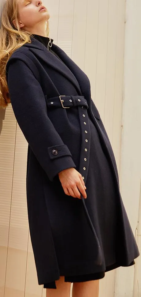 Asymmetrical-Buckled Wool Coat