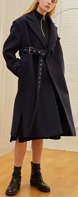 Asymmetrical-Buckled Wool Coat