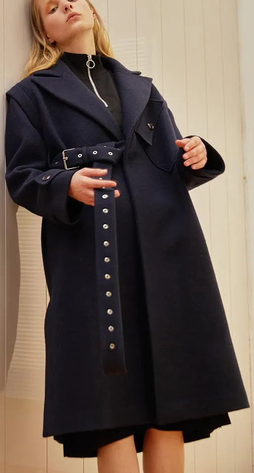 Asymmetrical-Buckled Wool Coat