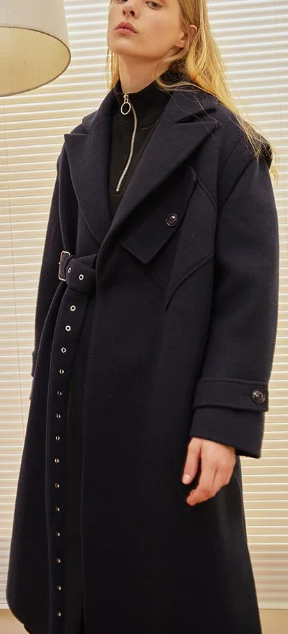 Asymmetrical-Buckled Wool Coat