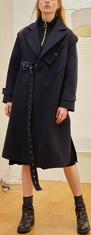 Asymmetrical-Buckled Wool Coat