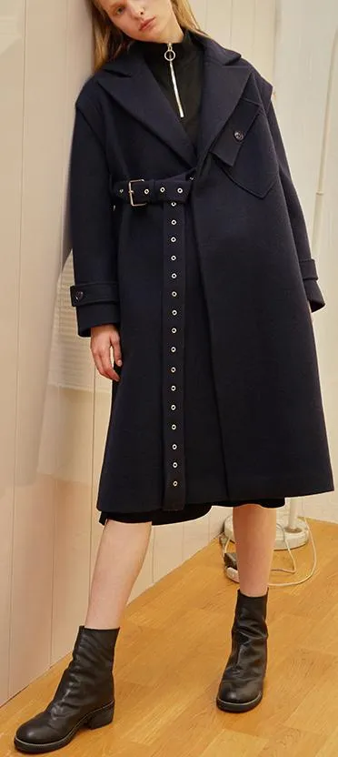 Asymmetrical-Buckled Wool Coat