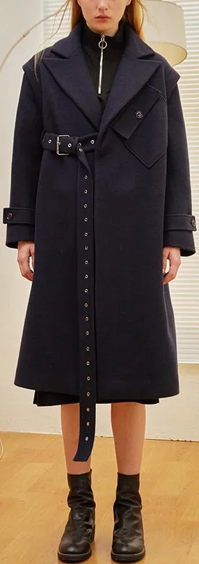 Asymmetrical-Buckled Wool Coat