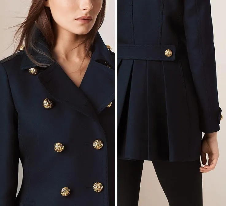 Back Pleat Military Coat in Black