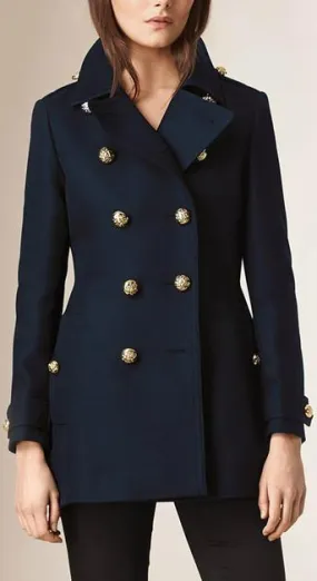 Back Pleat Military Coat in Black