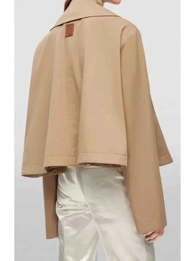 Beige Cotton Cropped Trench Jacket