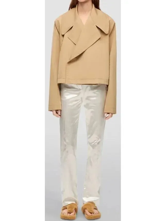 Beige Cotton Cropped Trench Jacket