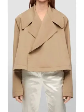 Beige Cotton Cropped Trench Jacket