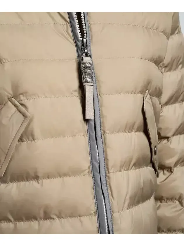 Beige Puffer Down Jacket with Chain Zip