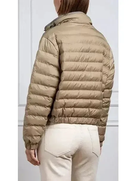 Beige Puffer Down Jacket with Chain Zip