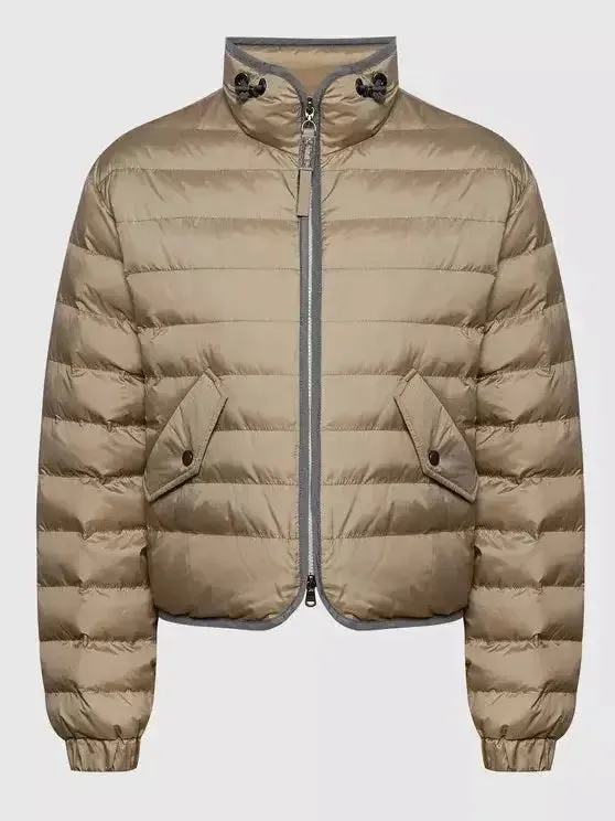 Beige Puffer Down Jacket with Chain Zip