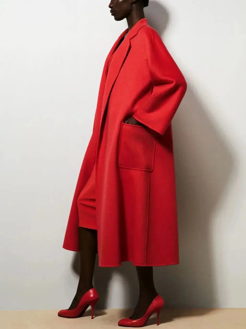 Belted Cashmere and Wool Coat in Red