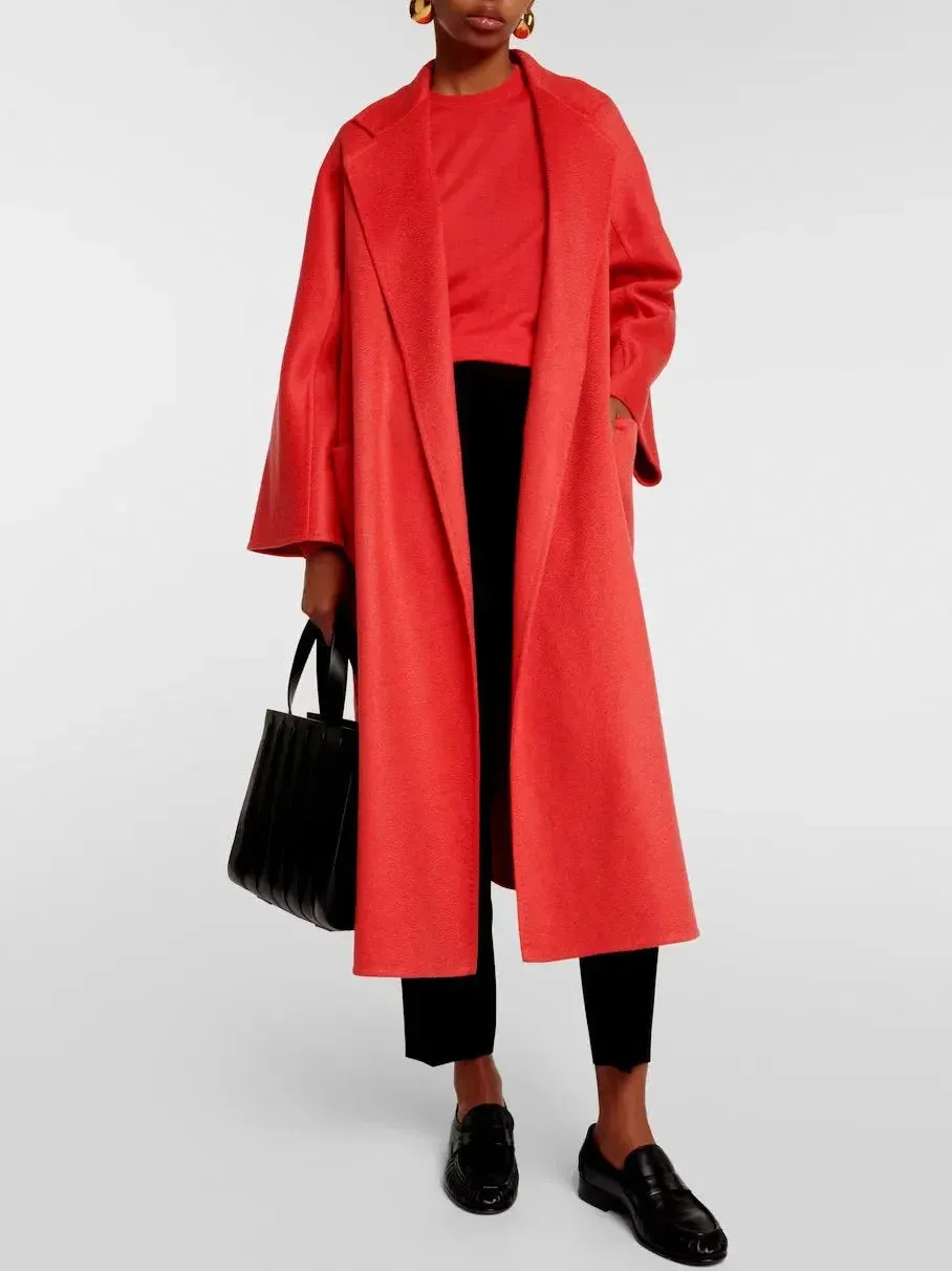 Belted Cashmere and Wool Coat in Red