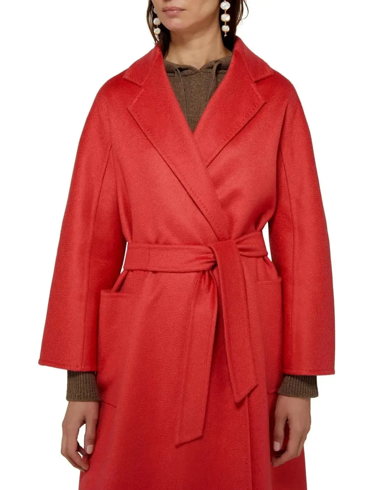 Belted Cashmere and Wool Coat in Red