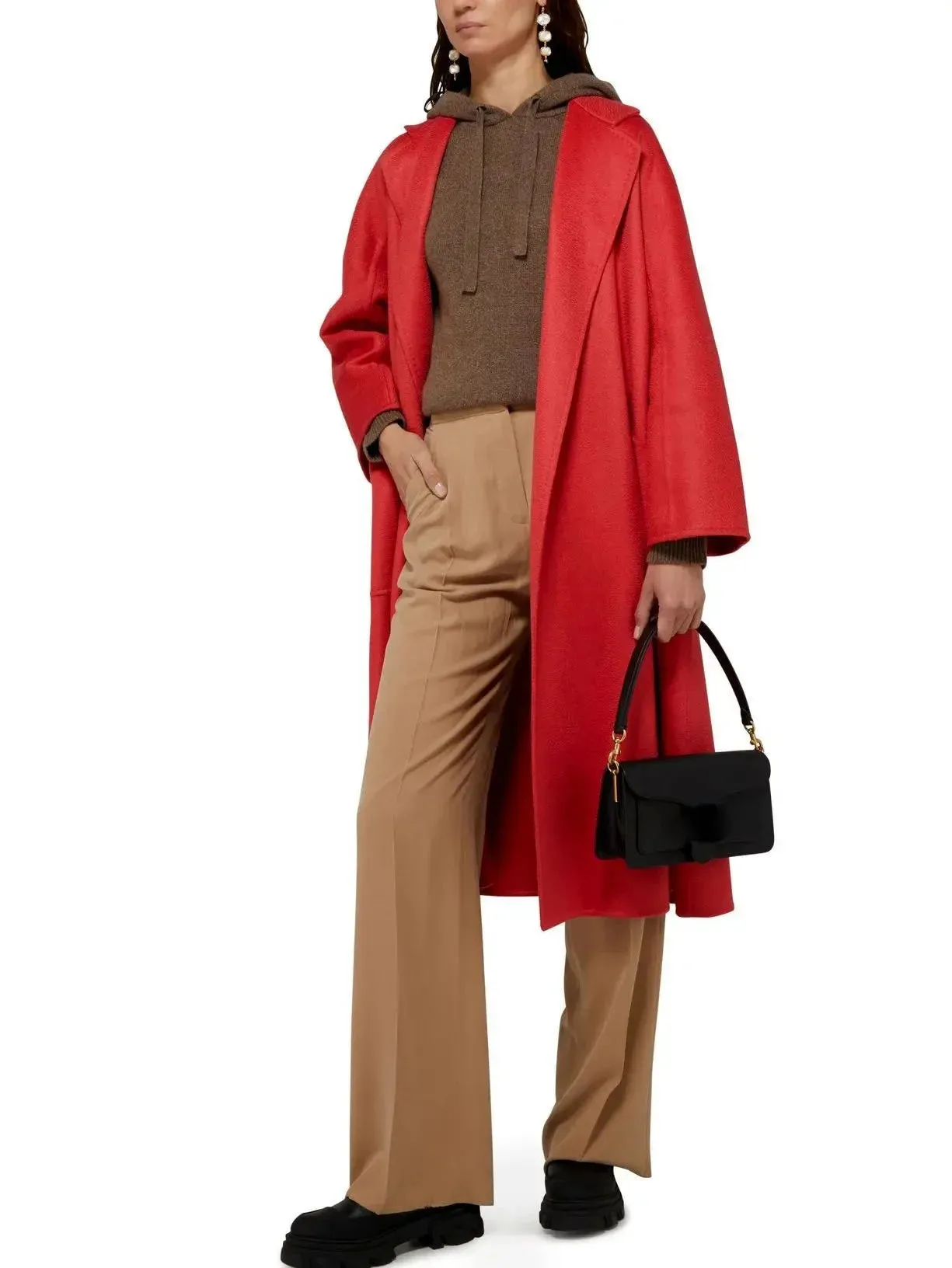 Belted Cashmere and Wool Coat in Red