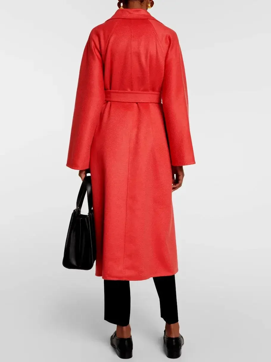 Belted Cashmere and Wool Coat in Red