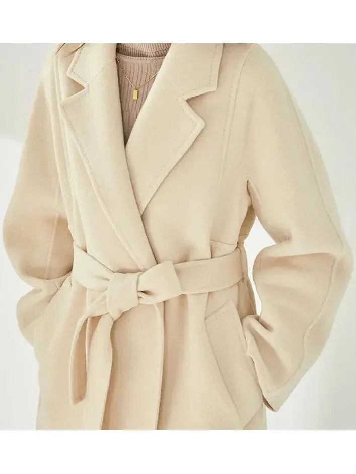 Belted Cashmere Wool Wrap Coat, Arcade White