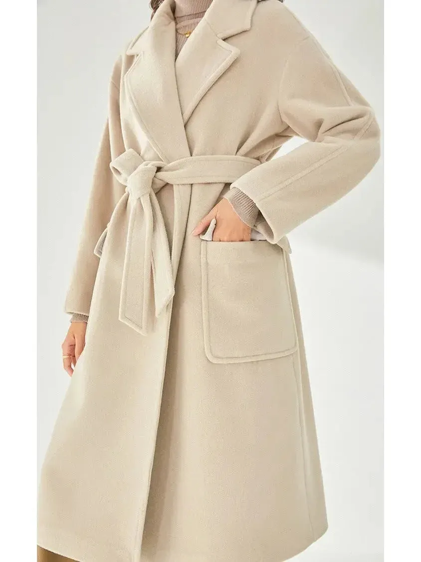 Belted Cashmere Wool Wrap Coat, Arcade White