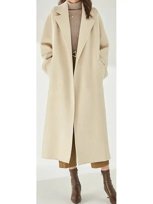 Belted Cashmere Wool Wrap Coat, Arcade White