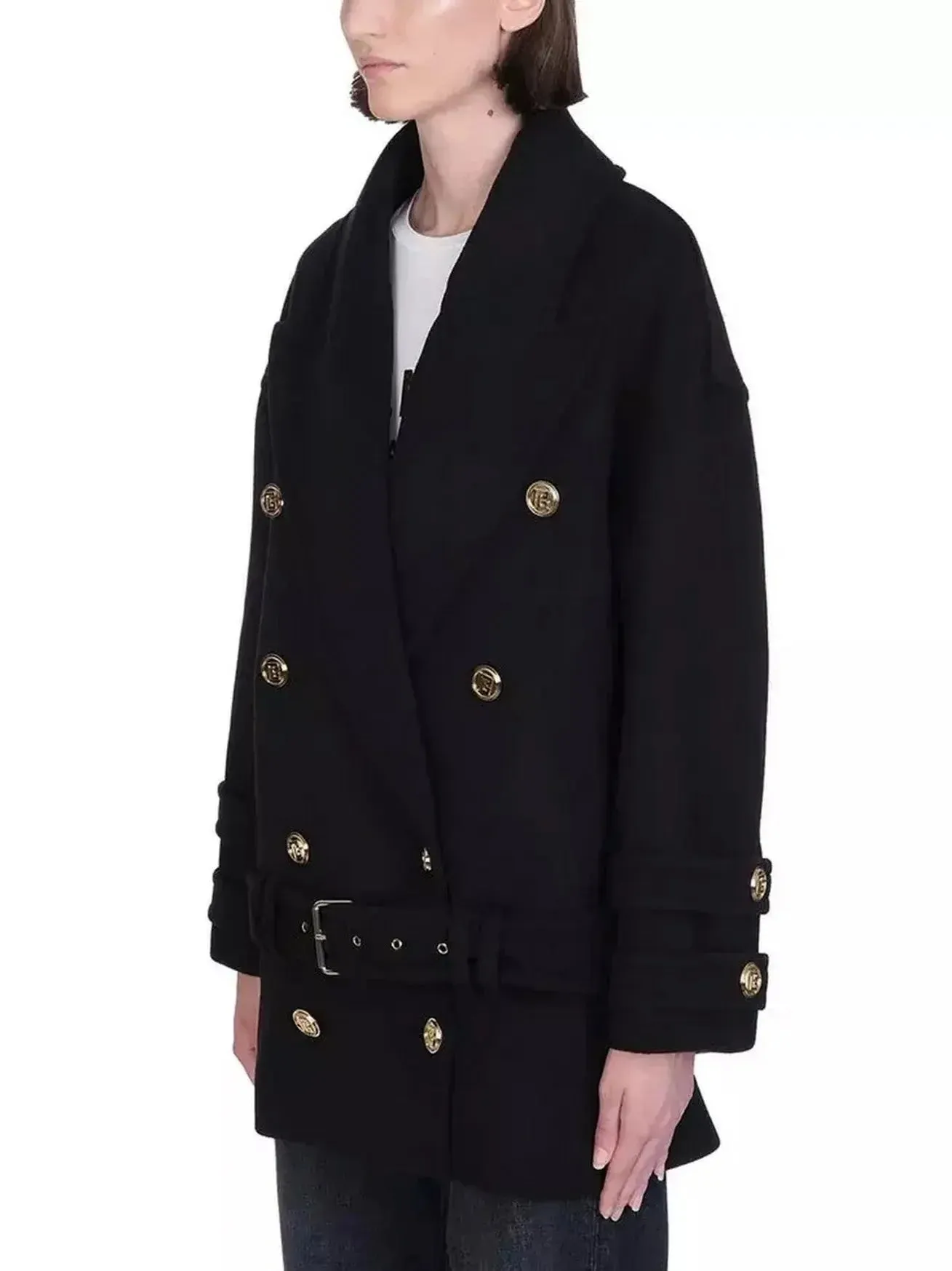 Belted Double-Breasted Cashmere Short Coat