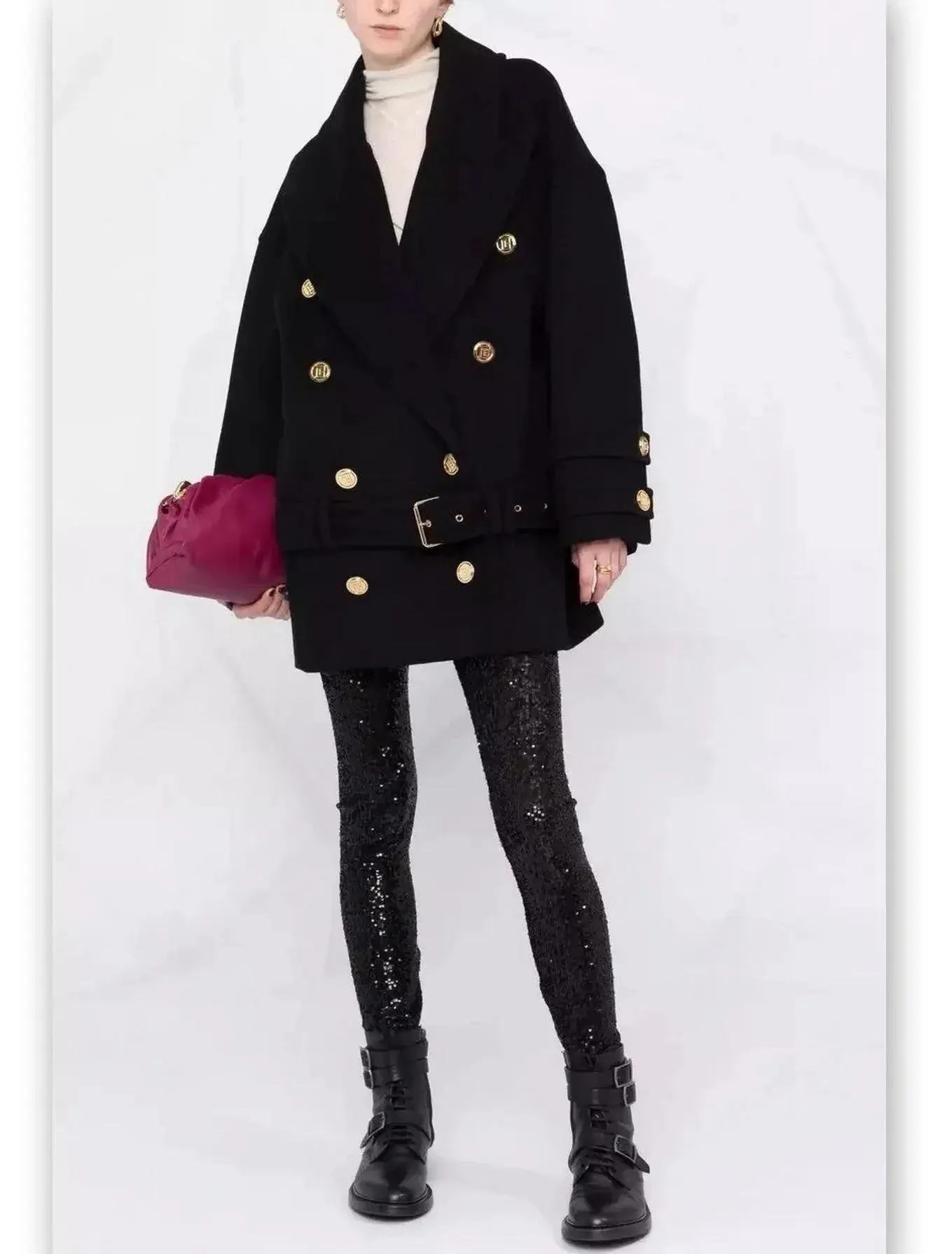 Belted Double-Breasted Cashmere Short Coat