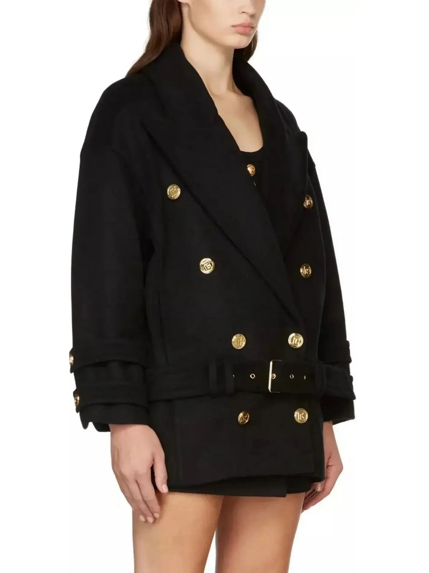 Belted Double-Breasted Cashmere Short Coat