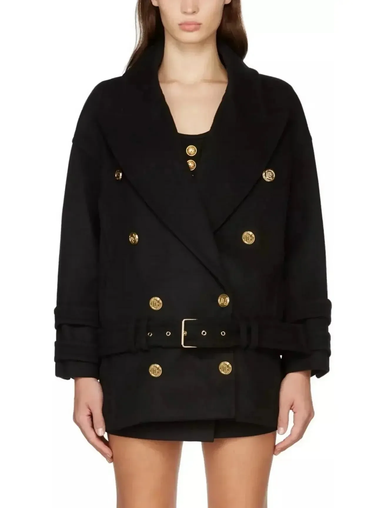 Belted Double-Breasted Cashmere Short Coat