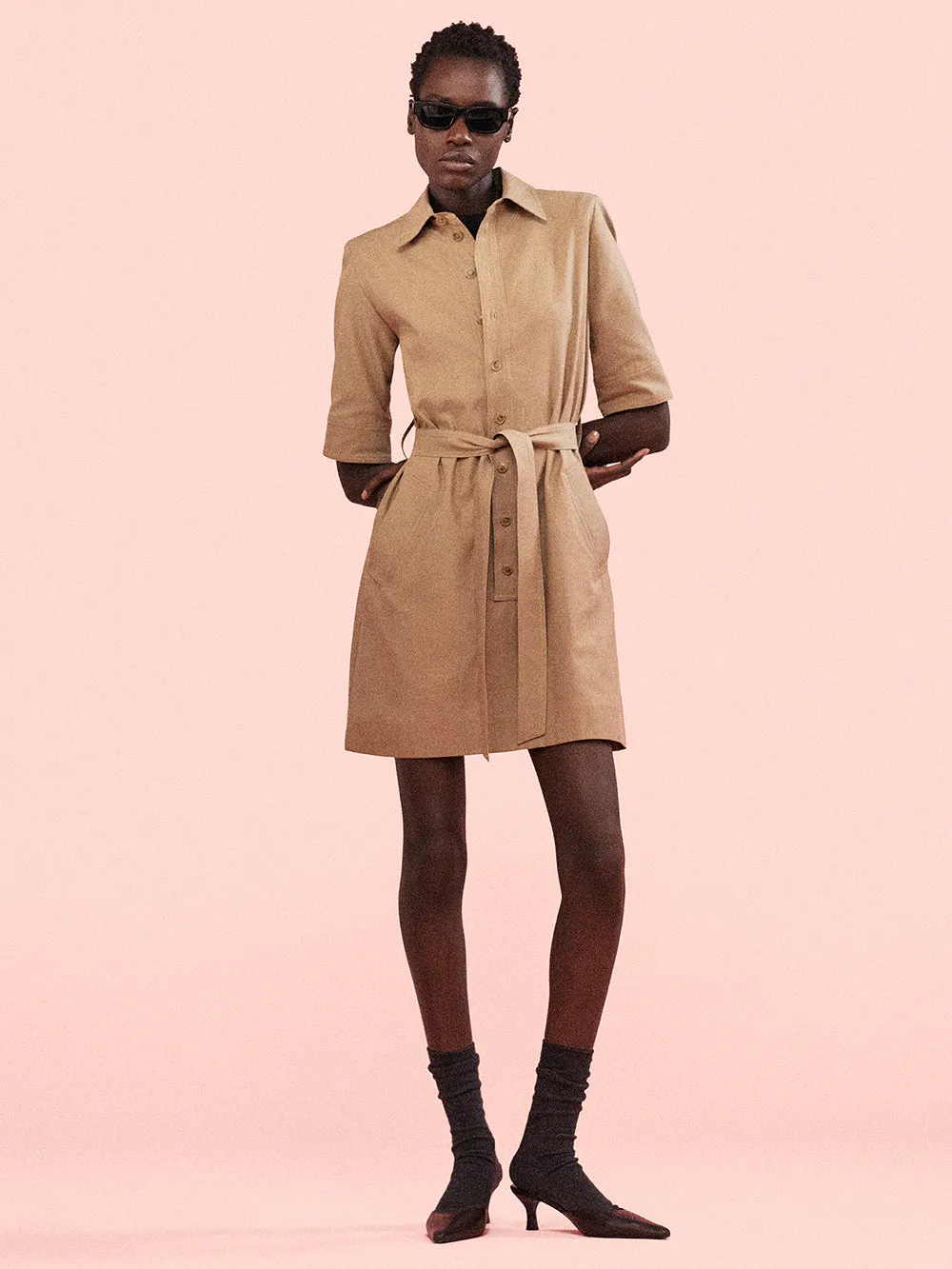 Belted Trench Dress -- Khaki