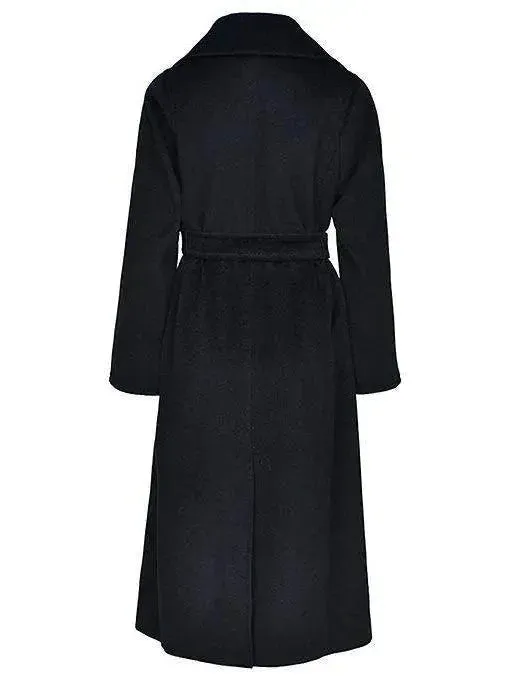 Belted Wool Wrap Coat, Black