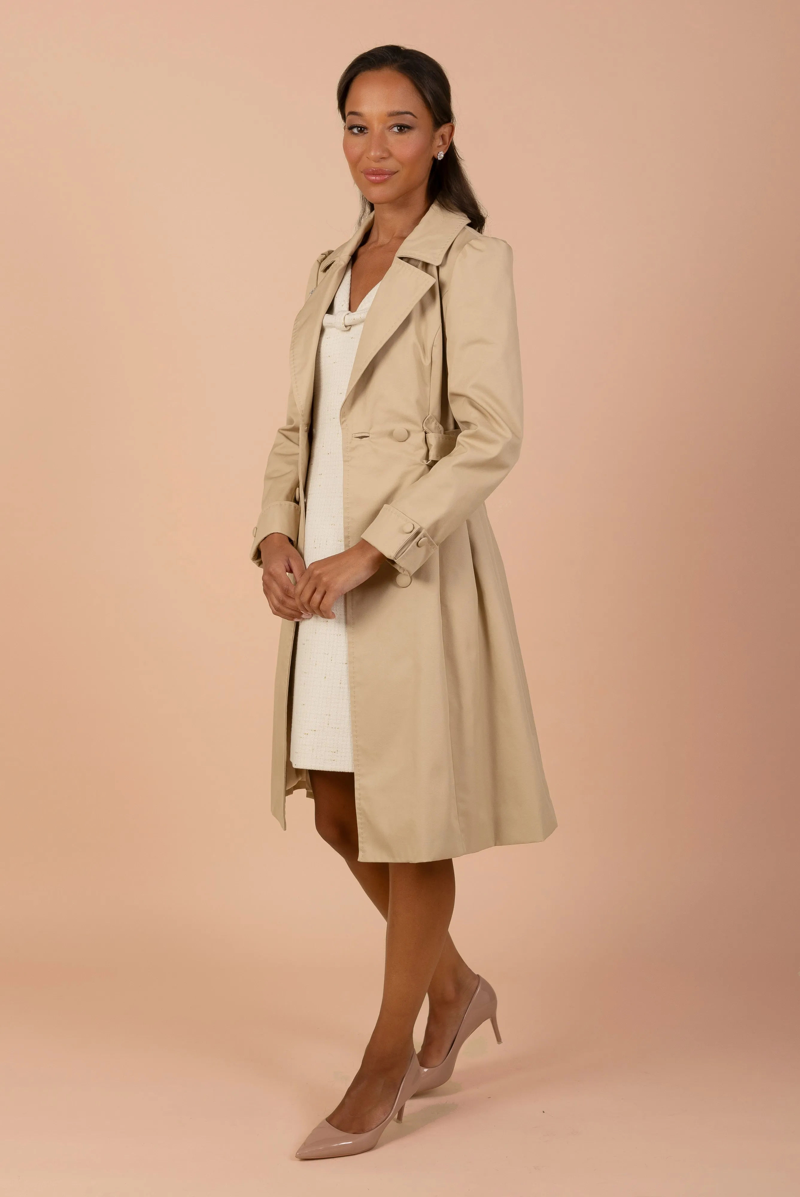 'Bergman' Cotton Gaberdine Dress Trench Coat in Cammello