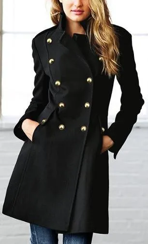 Black Back Lace-up Double Breasted Wool Coat