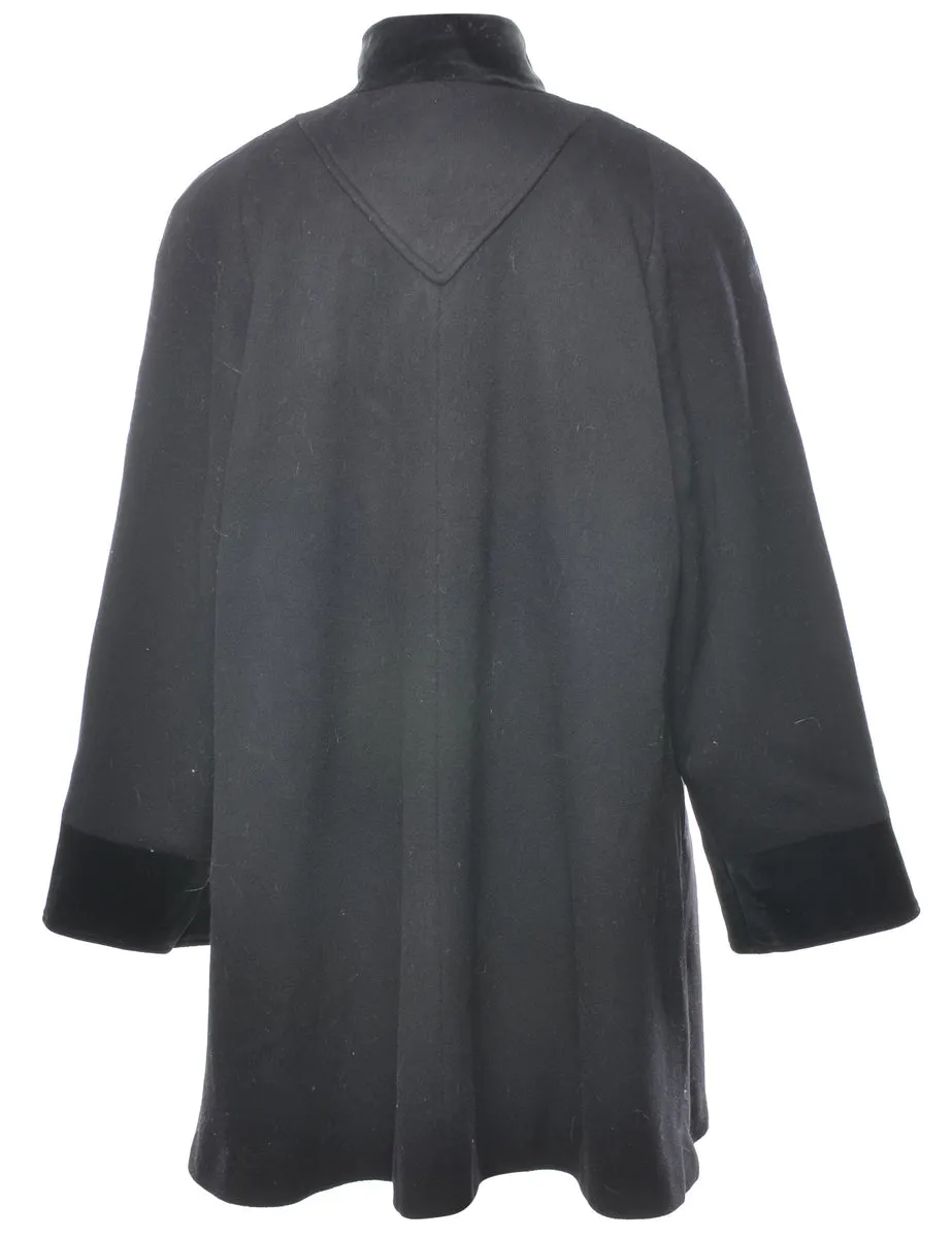 Black Double Breasted Wool Coat - L