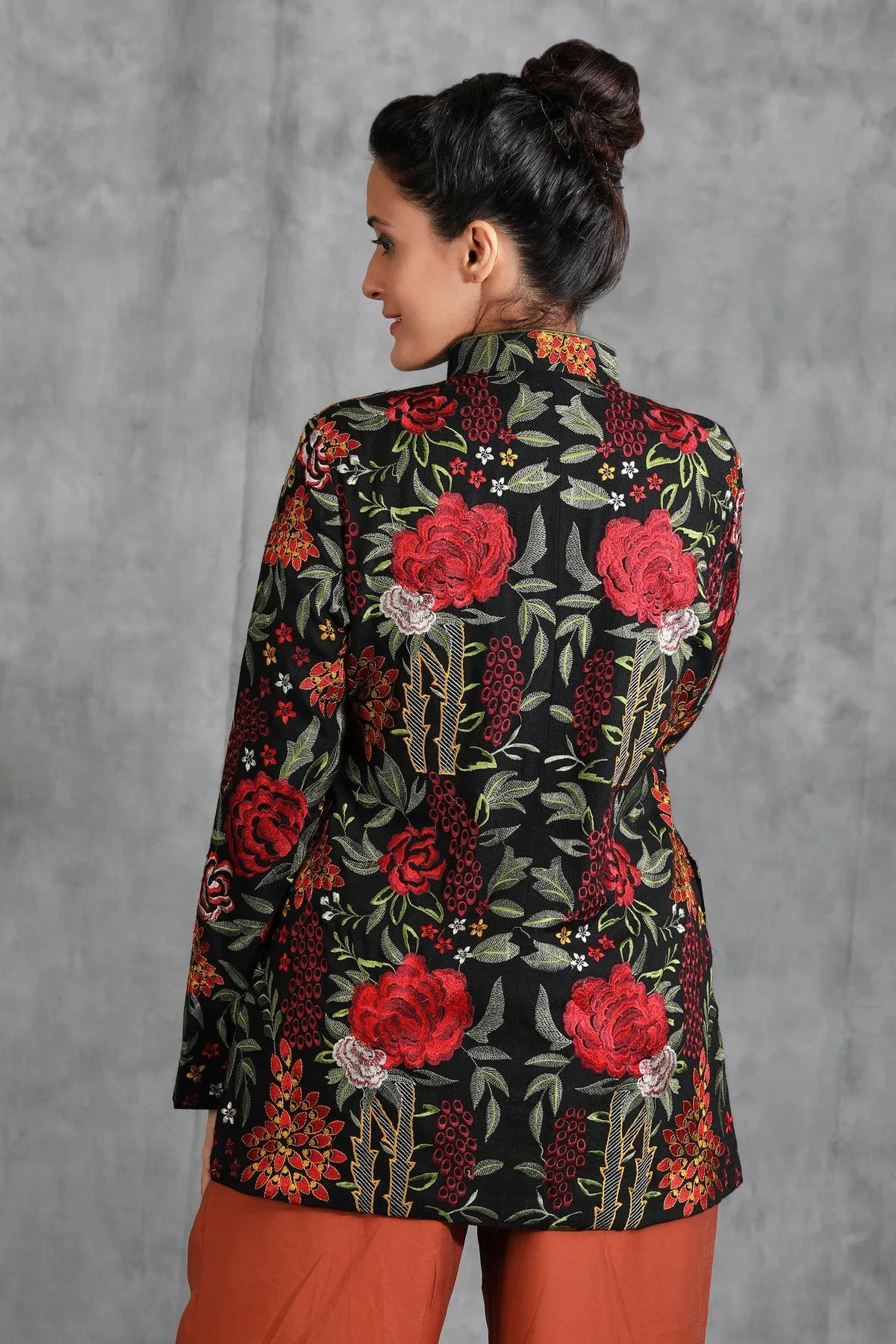 Black Floral Embroidered Jacket | Made To Order