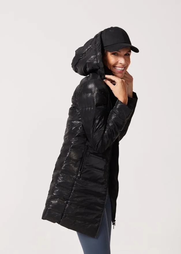 Black Leather Look Duck Down Puffer Coat