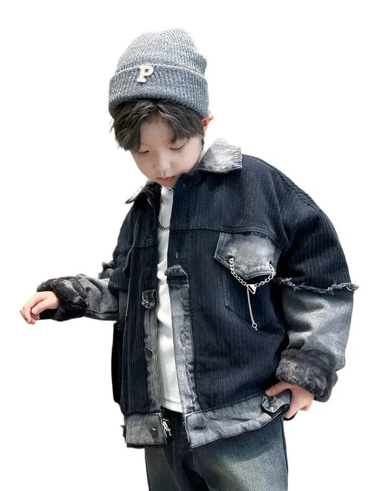 Black Patch Corduroy Denim Jacket