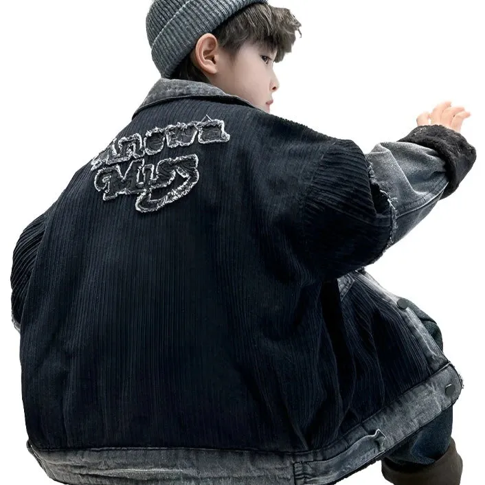 Black Patch Corduroy Denim Jacket