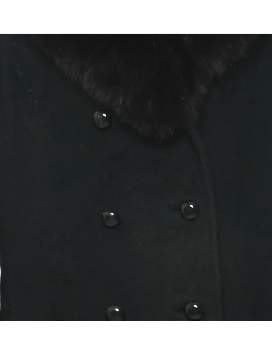 Black Real Fur Wool Coat - M