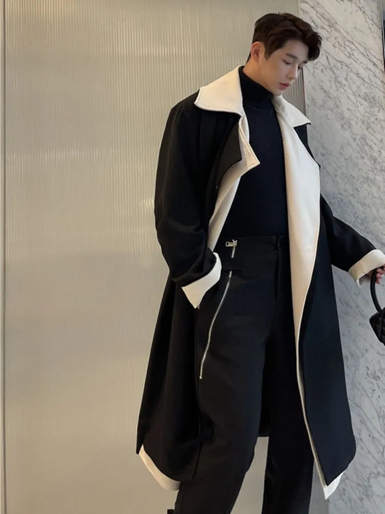 Black Solid Cotton Long Trench Coat