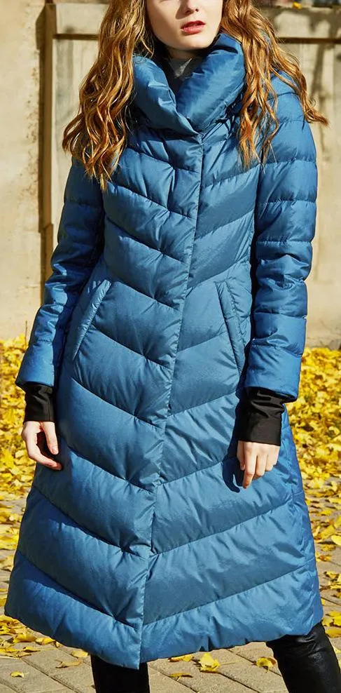 Blue Paneled Puffer Coat