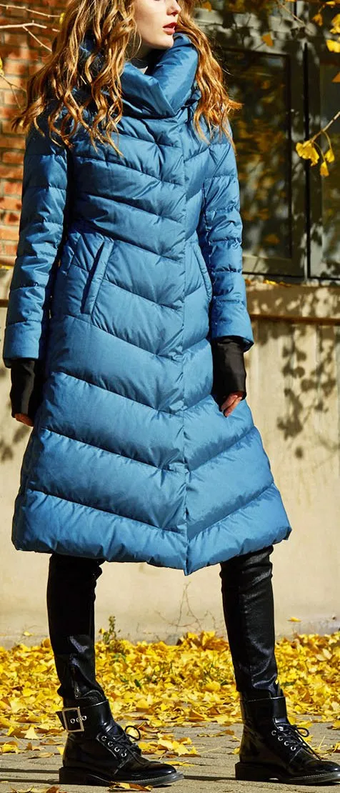 Blue Paneled Puffer Coat